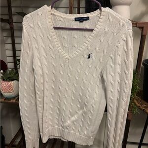 Ralph Lauren Men's Cream V-Neck Cable Knit Sweater